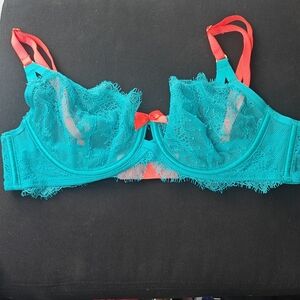 34B VS Very Sexy Unlined Demi Lace Underwire Bra teal and orange